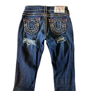 True Religion Distressed Super Skinny Jeans Dark Wash Reworked Sz 23 Denim Sexy